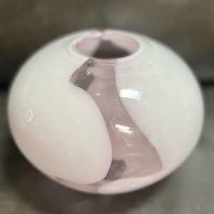 ROUND VASE - Pale Pink Swirling Heavy Contemporary Glass